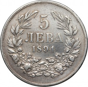 Bulgaria, Ferdinand I, 5 Leva 1894 КБ, Kremnitz