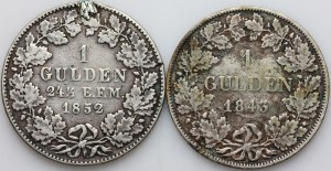 Germany, set of 1 Gulden coins from 1843-1852, (2 pieces)