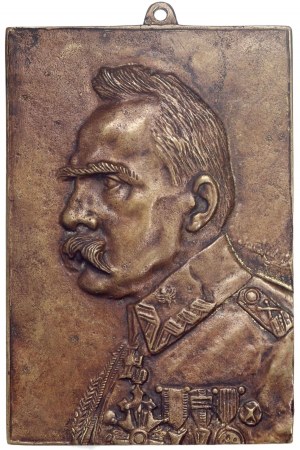 Second Republic, plaque, Jozef Pilsudski in marshal's uniform and full order gala, signed J.Maleta