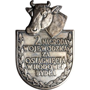 II RP, plakieta jednostronna, 2 Nagroda Wojewódzka za Osiągnięcia w Hodowli Bydła