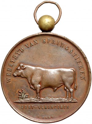Belgium, Leopold II, medal, bull jumping competition East Flanders