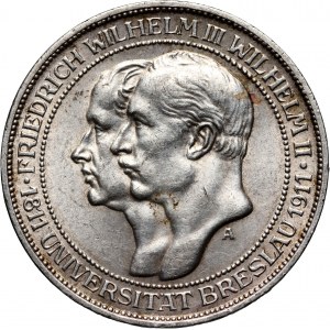 Germany, Prussia, Wilhelm II, 3 Mark 1911 A, 100 years University of Wroclaw