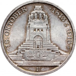 Germany, Saxony, Friedrich August III, 3 Mark 1913 E, Muldenhütten, Battle of Leipzig