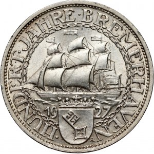 Germany, Weimar Republic, 3 Mark 1927 A, Berlin, Bremerhaven