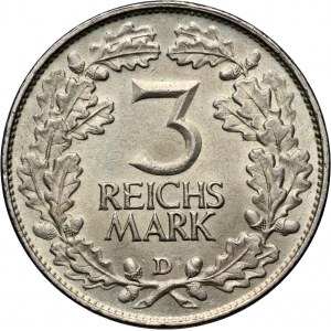 Germany, Weimar Republic, 3 Mark 1925 D, Munich, Rhineland