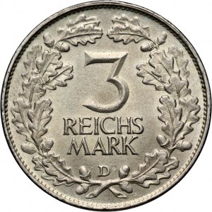 Germany, Weimar Republic, 3 Mark 1925 D, Munich, Rhineland