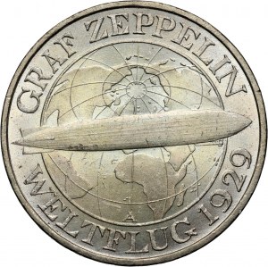 Germany, Weimar Republic, 3 Mark 1930 A, Berlin, Zeppelin