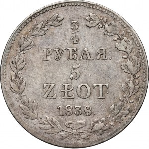 Zabór rosyjski, Mikołaj I, 3/4 rubla = 5 złotych 1838 MW, Warszawa