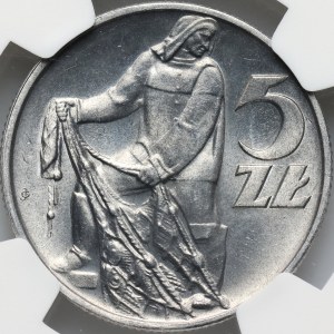 People's Republic of Poland, 5 gold 1958, Fisherman, narrow figure 8