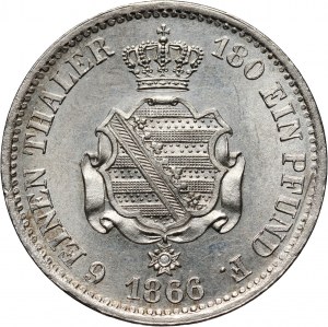 Germany, Saxony, John I, 1/6 Thaler 1866 B, Dresden