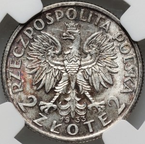 II RP, 2 zloty 1933, Warsaw, Head of a Woman