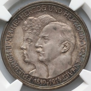 Germany, Anhalt-Dessau, Frederick II, 3 Mark 1914 A, Berlin, Silver Wedding