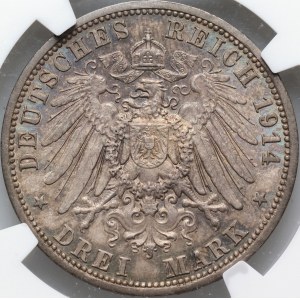 Germany, Anhalt-Dessau, Frederick II, 3 Mark 1914 A, Berlin, Silver Wedding