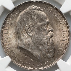 Germany, Bavaria, 3 Mark 1911 D, Munich, 90th Birthday of Prince Regent Luitpold