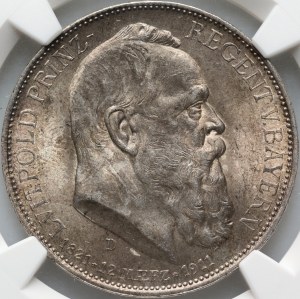 Germany, Bavaria, 3 Mark 1911 D, Munich, 90th Birthday of Prince Regent Luitpold