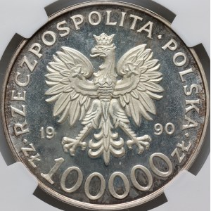 III RP, 100000 złotych 1990, Solidarność, Typ A, LUSTRZANKA