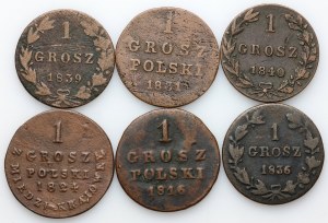 Poland, 19th century, set of 1 grosz coins from 1816-1840, (6 pieces)