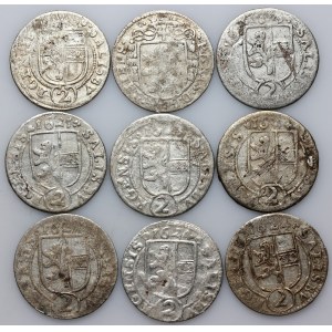 Austria, Salzburg, Paris von Lodron 1619-1653, set of 2 Kreuzers, (9 pieces)
