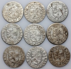 Austria, Salzburg, Paris von Lodron 1619-1653, set of 2 Kreuzers, (9 pieces)