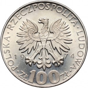 People's Republic of Poland, 100 gold 1974, Maria Skłodowska-Curie, PRÓBA, nickel, head right