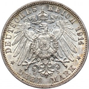 Germany, Baden, Friedrich II, 3 Mark 1914 G, Karlsruhe