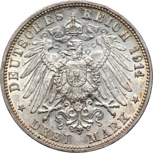 Germany, Baden, Friedrich II, 3 Mark 1914 G, Karlsruhe