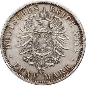 Germany, Prussia, Wilhelm I, 5 Mark 1874 A, Berlin