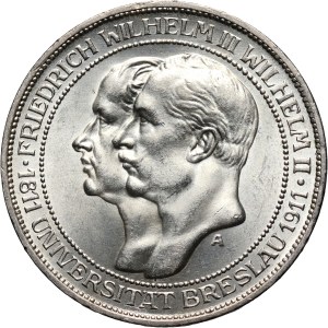 Germany, Prussia, Wilhelm II, 3 Mark 1911 A, 100 years University of Wroclaw