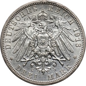 Germany, Prussia, Wilhelm II, 3 Mark 1913 A, Berlin, 25th Anniversary of the Reign Wilhelm II