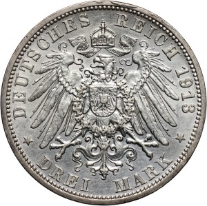 Germany, Prussia, Wilhelm II, 3 Mark 1913 A, Berlin, 25th Anniversary of the Reign Wilhelm II
