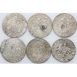 Prusy Książęce, Albrecht Hohenzollern, zestaw groszy z lat 1533-1541, Królewiec, (6 sztuk)