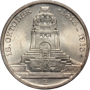 Germany, Saxony, Friedrich August III, 3 Mark 1913 E, Muldenhütten, Battle of Leipzig