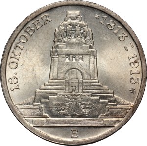 Germany, Saxony, Friedrich August III, 3 Mark 1913 E, Muldenhütten, Battle of Leipzig