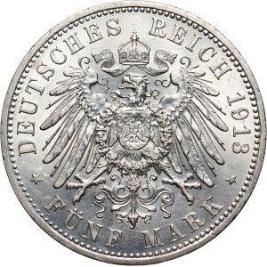 Germany, Prussia, Wilhelm II, 5 Mark 1913 A, Berlin, 25th Anniversary of the Reign