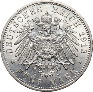 Germany, Prussia, Wilhelm II, 5 Mark 1913 A, Berlin, 25th Anniversary of the Reign