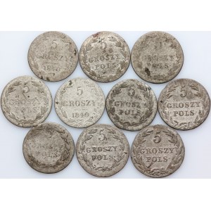 Polska, XIX wiek, zestaw monet 5 groszy, (10 sztuk)