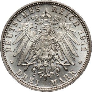 Germany, Bavaria, 3 Mark 1911 D, Munich, 90th Birthday of Prince Regent Luitpold