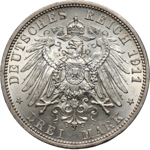 Germany, Prussia, Wilhelm II, 3 Mark 1911 A, Berlin