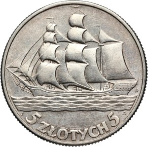 II RP, 5 zloty 1936, Warsaw, Sailing ship
