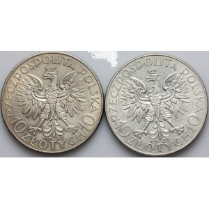 II RP, zestaw monet 10 złotych 1932-1933, Głowa Kobiety, (2 sztuki)