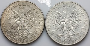 II RP, set of 10 gold coins 1932-1933, Head of a Woman, (2 pieces)