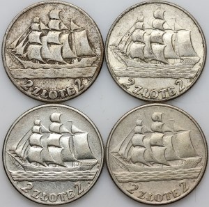 II RP, 2 zloty 1936 coin set, Sailing ship, (4 pieces)