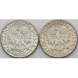II RP, zestaw monet 2 złote 1936, Żaglowiec, (2 sztuki)