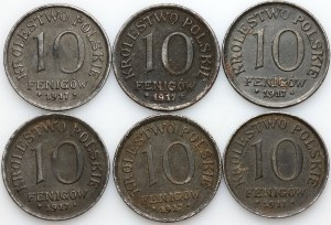 Kingdom of Poland, 1917 10 fenig coins set, (6 pieces)