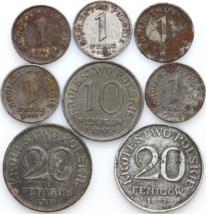 Kingdom of Poland, set of coins from 1917-1918, (8 pieces)