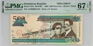 Dominican Republic, 500 pesos 2002, specimen