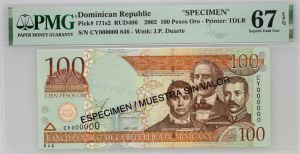 Dominican Republic, 100 pesos 2002, specimen