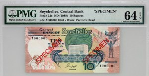 Seychelles, 10 rupees 1989, specimen