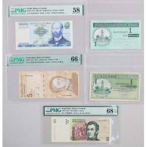 South America, lot of banknotes, (5 pieces)