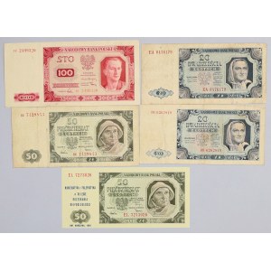 PRL, zestaw banknotów z 1948 roku, (5 sztuk)